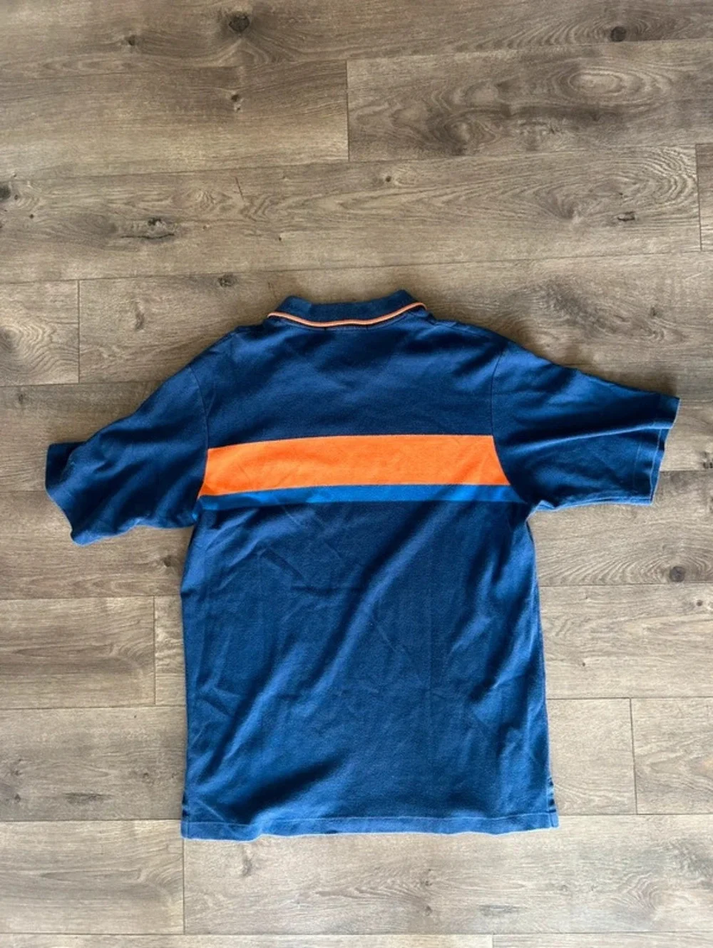 polo golf ralph lauren orange & navy striped polo L